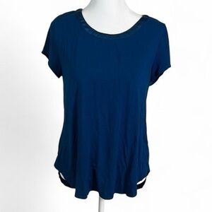 Alfani Teal Satin Trim Stretchy Rayon Shirt Blouse Top Size Medium